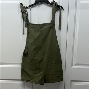 SHEIN Olive Green 100% Cotton Tie Shoulder Romper Overall Shorts Small